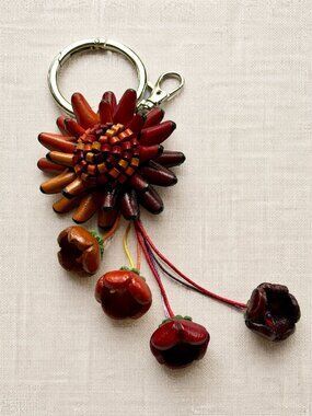Leather Floral Bag Charm 🌺 Red Keychain
